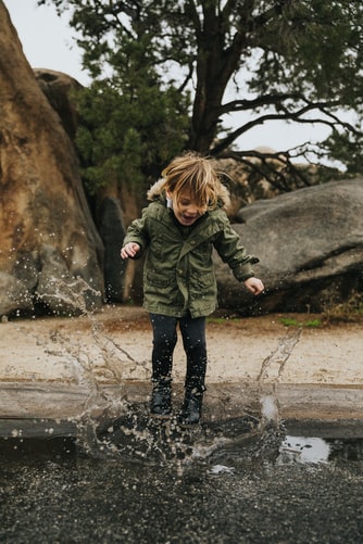 kids splashing in puddles